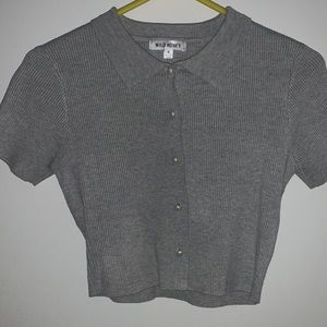 Grey Button Down Crop Top